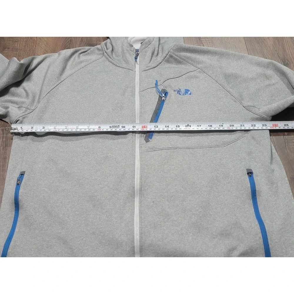 The North Face Mens XL Heather Grey Full Zip Hooded Fleece Jacket Thumbholes